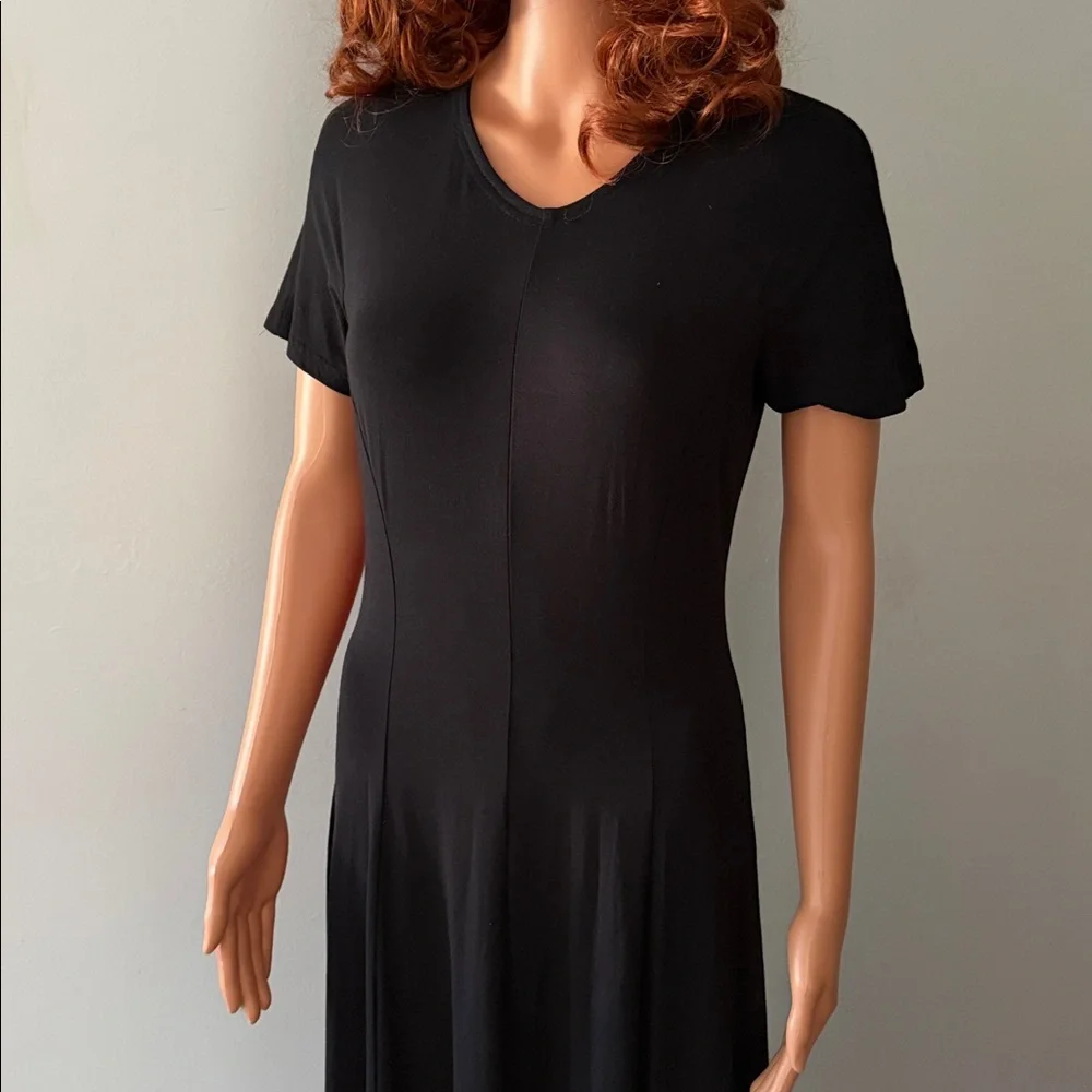 Vintage Laura Ashley Classic Black Short Sleeve Dress Fitted Whimsigoth Goth - Picture 3 of 12